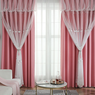 Tela blanca 100% de Gauze Curtains Sheer Floral Embroidered del algodón del poliéster