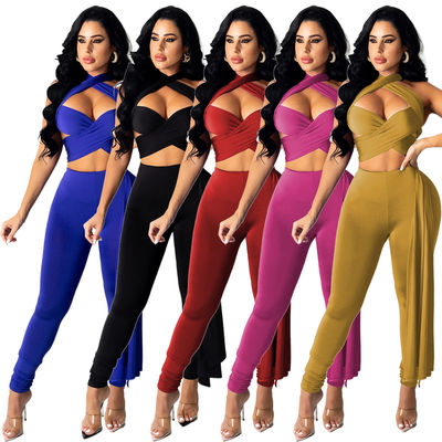 Ceñido y cruzado con el cuello ahuecado-Hacia fuera Lanyard Pant Suit Ladies