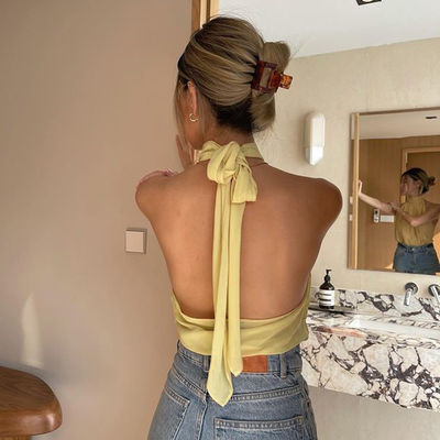 Mujer pura de la blusa del color de la gasa de Dewback del cuello de la ejecución del temperamento