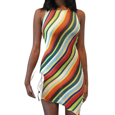Poliéster sin tirantes irregular del algodón el 30% del vestido el 70% del verano de la raya colorida
