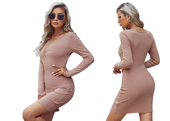 El rayón del vestido del abrigo de la cadera de Spandex conmuta la manga larga del punto plisada